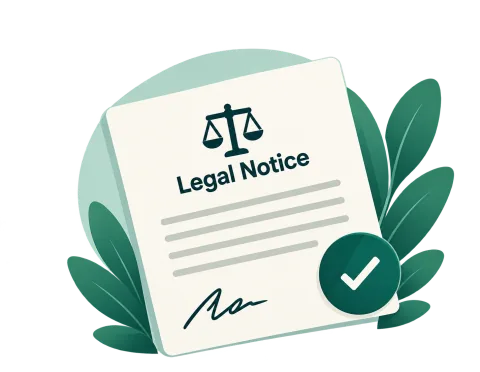 A signed legal notice document with a verified checkmark